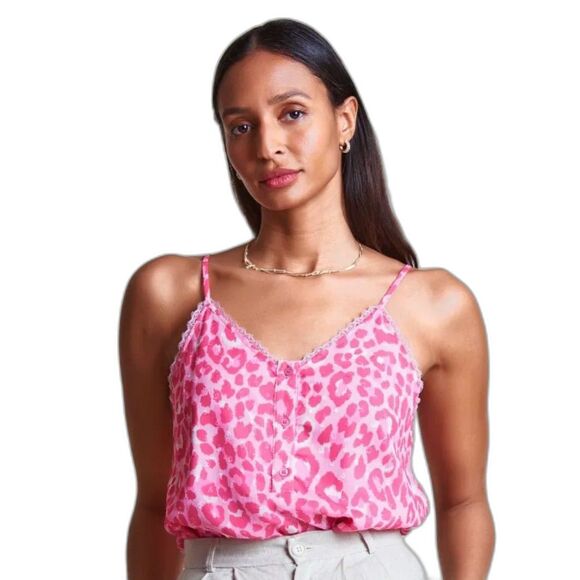 ROCHELLE BEHRENS The Shirt Cami Pink Leopard Print Wm Sz Sm Lined EUC Like New - Picture 1 of 8